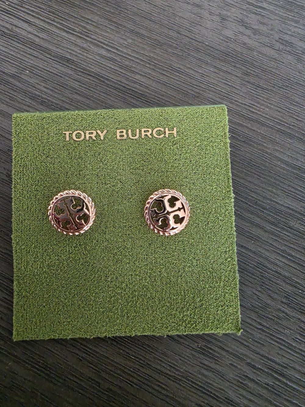 Tory Burch Rose-Tone Logo Stud Earrings